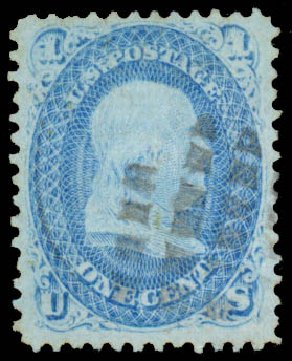 US Stamp Prices Scott Catalogue 92 - 1868 1c Franklin Grill. Daniel Kelleher Auctions, Mar 2014, Sale 648, Lot 2054