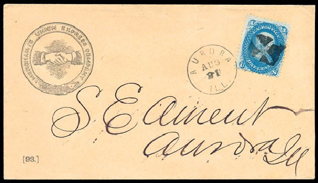 US Stamps Prices Scott 92: 1868 1c Franklin Grill. Schuyler J. Rumsey Philatelic Auctions, Apr 2015, Sale 60, Lot 1534