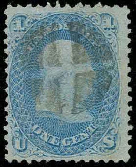 Values of US Stamps Scott Catalogue 92 - 1c 1868 Franklin Grill. H.R. Harmer, Nov 2013, Sale 3004, Lot 1085