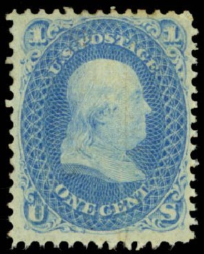 Value of US Stamp Scott Catalog 92: 1868 1c Franklin Grill. Daniel Kelleher Auctions, Oct 2014, Sale 660, Lot 2115