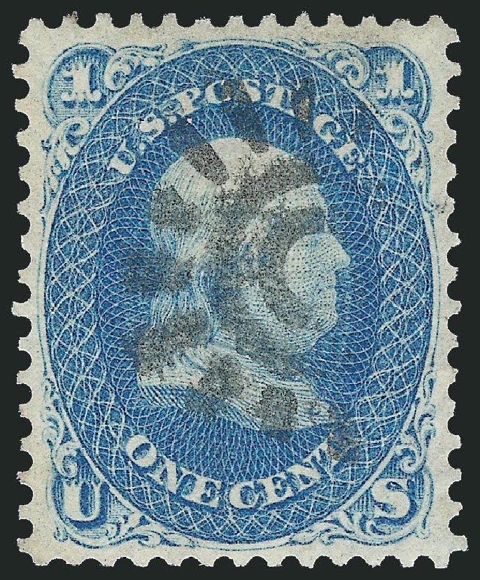 Cost of US Stamp Scott Catalog #92 - 1868 1c Franklin Grill. Robert Siegel Auction Galleries, Dec 2013, Sale 1062, Lot 275