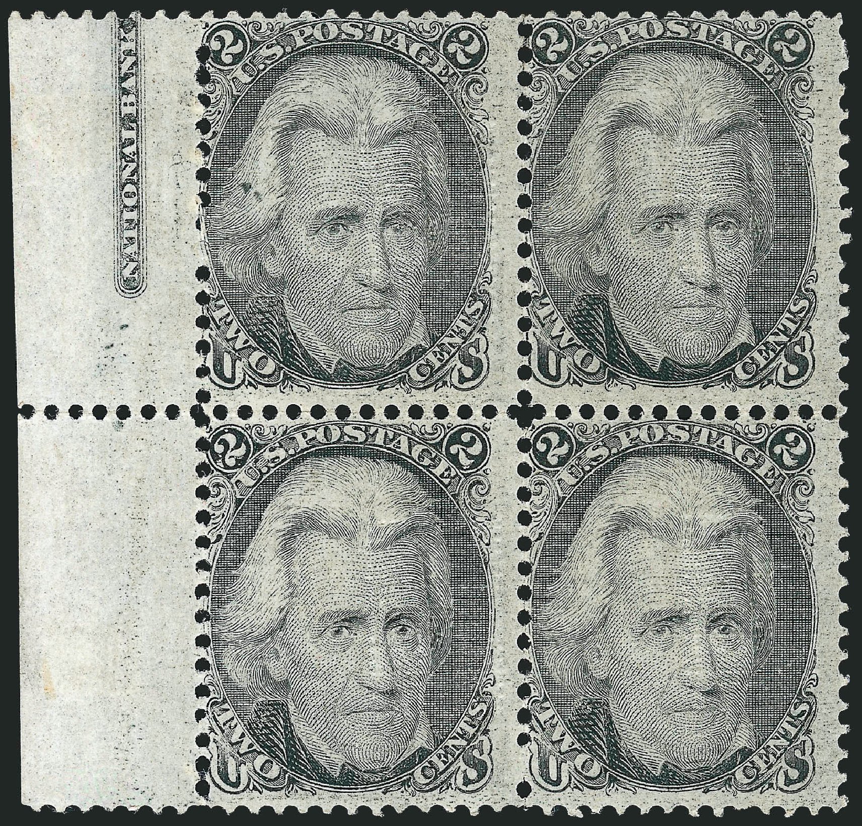 US Stamps Prices Scott #93: 2c 1868 Jackson Grill. Robert Siegel Auction Galleries, Dec 2009, Sale 982, Lot 5266