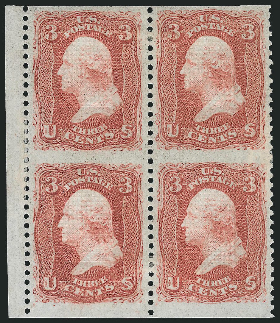 Values of US Stamps Scott Catalogue 94: 1868 3c Washington Grill. Robert Siegel Auction Galleries, Jan 2009, Sale 968, Lot 117