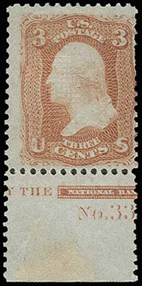US Stamps Price Scott Cat. # 94: 3c 1868 Washington Grill. H.R. Harmer, Jun 2013, Sale 3003, Lot 1094