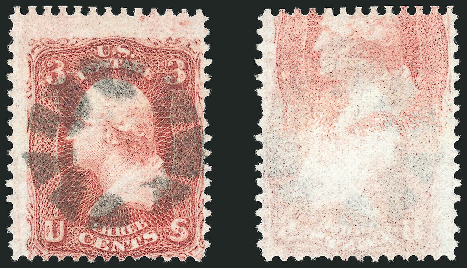 Values of US Stamp Scott Catalogue #94 - 1868 3c Washington Grill. Robert Siegel Auction Galleries, Jun 2015, Sale 1106, Lot 3104
