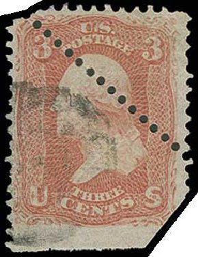 US Stamp Values Scott Catalogue # 94 - 1868 3c Washington Grill. H.R. Harmer, Jun 2013, Sale 3003, Lot 1095