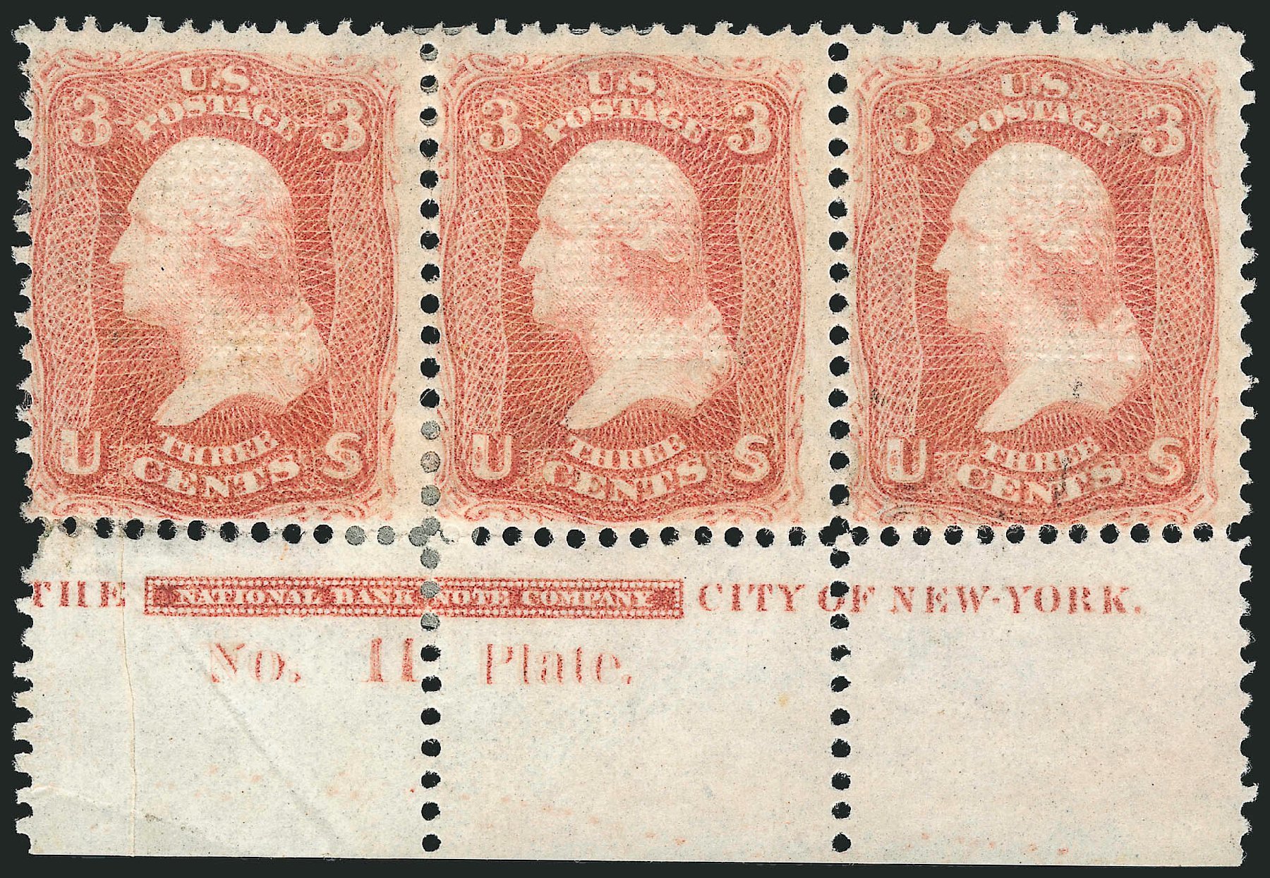 US Stamp Values Scott Catalogue # 94 - 1868 3c Washington Grill