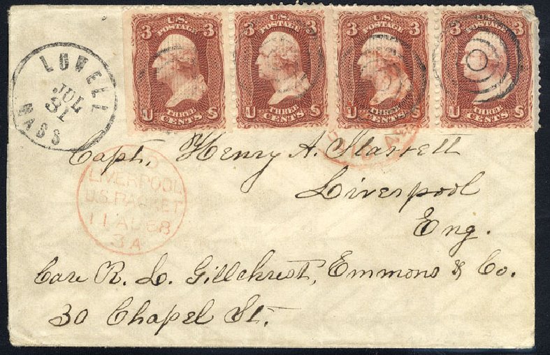 Prices of US Stamp Scott Catalogue #94: 1868 3c Washington Grill. Cherrystone Auctions, Oct 2012, Sale 201210, Lot 73