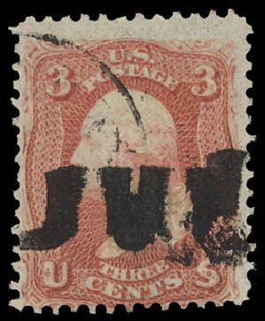 US Stamps Prices Scott Cat. 94 - 1868 3c Washington Grill. Daniel Kelleher Auctions, Apr 2012, Sale 629, Lot 193