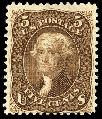 Price of US Stamps Scott # 95 - 1868 5c Jefferson Grill. Matthew Bennett International, Mar 2012, Sale 344, Lot 4297