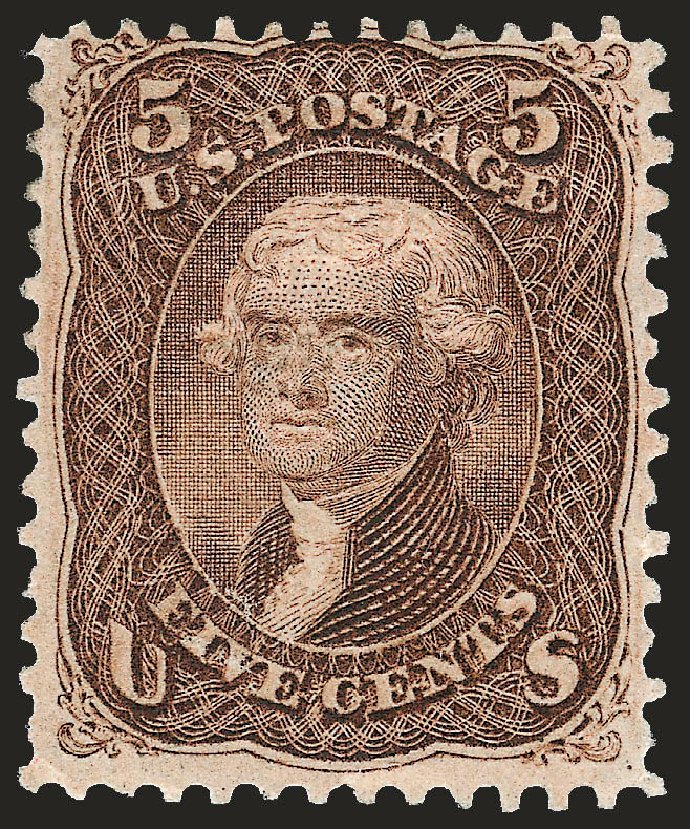 Value of US Stamp Scott Catalog # 95 - 1868 5c Jefferson Grill. Robert Siegel Auction Galleries, Sep 2008, Sale 962, Lot 2357
