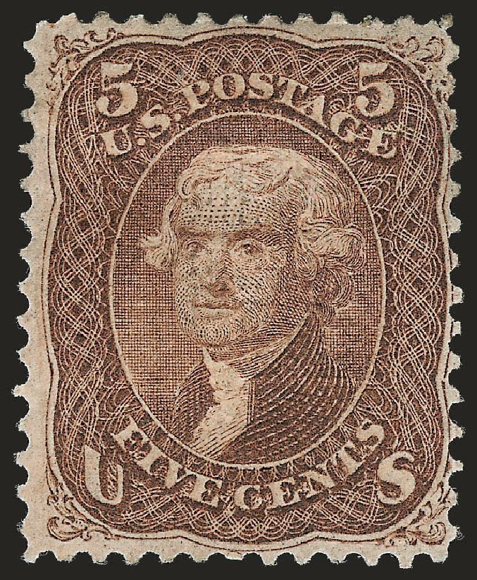 Cost of US Stamp Scott Cat. # 95: 1868 5c Jefferson Grill. Robert Siegel Auction Galleries, Apr 2010, Sale 984, Lot 337