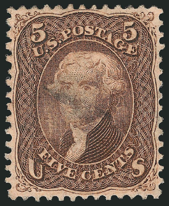 US Stamp Prices Scott Catalog #95 - 1868 5c Jefferson Grill. Robert Siegel Auction Galleries, Oct 2010, Sale 997, Lot 5397
