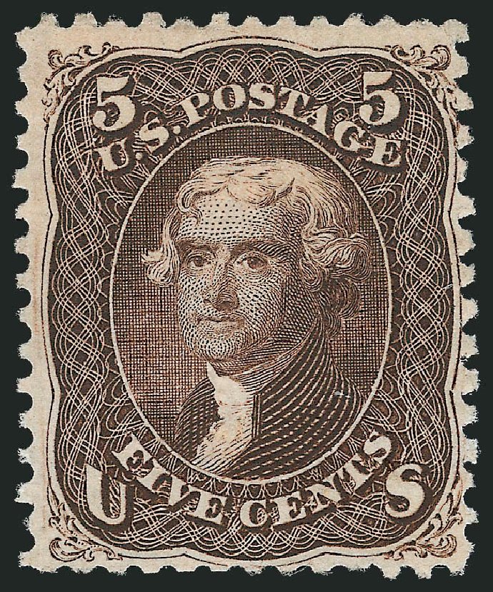 US Stamp Prices Scott Cat. 95: 5c 1868 Jefferson Grill. Robert Siegel Auction Galleries, Mar 2012, Sale 1021, Lot 258
