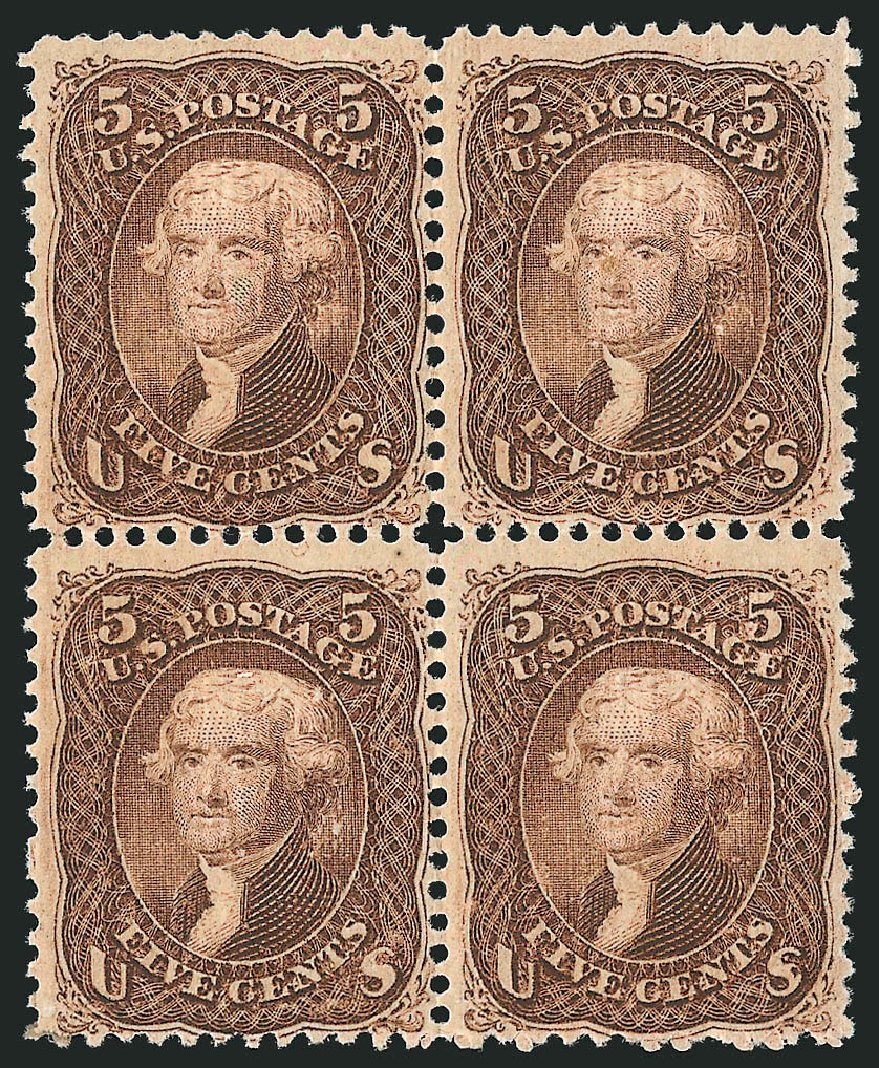 Value of US Stamps Scott Cat. # 95 - 5c 1868 Jefferson Grill. Robert Siegel Auction Galleries, Nov 2014, Sale 1084, Lot 3278