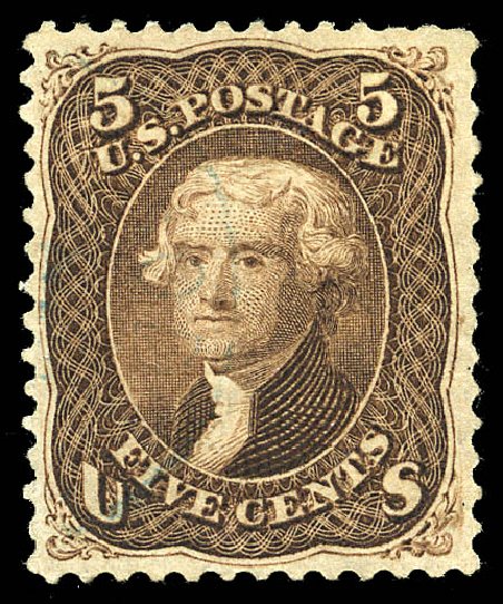 Cost of US Stamp Scott Catalogue #95 - 1868 5c Jefferson Grill. Matthew Bennett International, May 2014, Sale 350, Lot 169