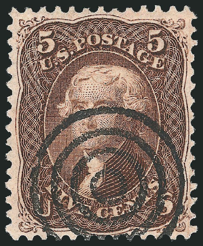 Costs of US Stamps Scott Catalogue 95 - 1868 5c Jefferson Grill. Robert Siegel Auction Galleries, Oct 2011, Sale 1014, Lot 1249