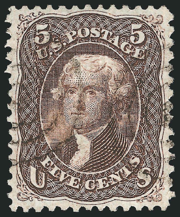 Cost of US Stamp Scott Catalogue #95 - 1868 5c Jefferson Grill. Robert Siegel Auction Galleries, Oct 2012, Sale 1032, Lot 3169