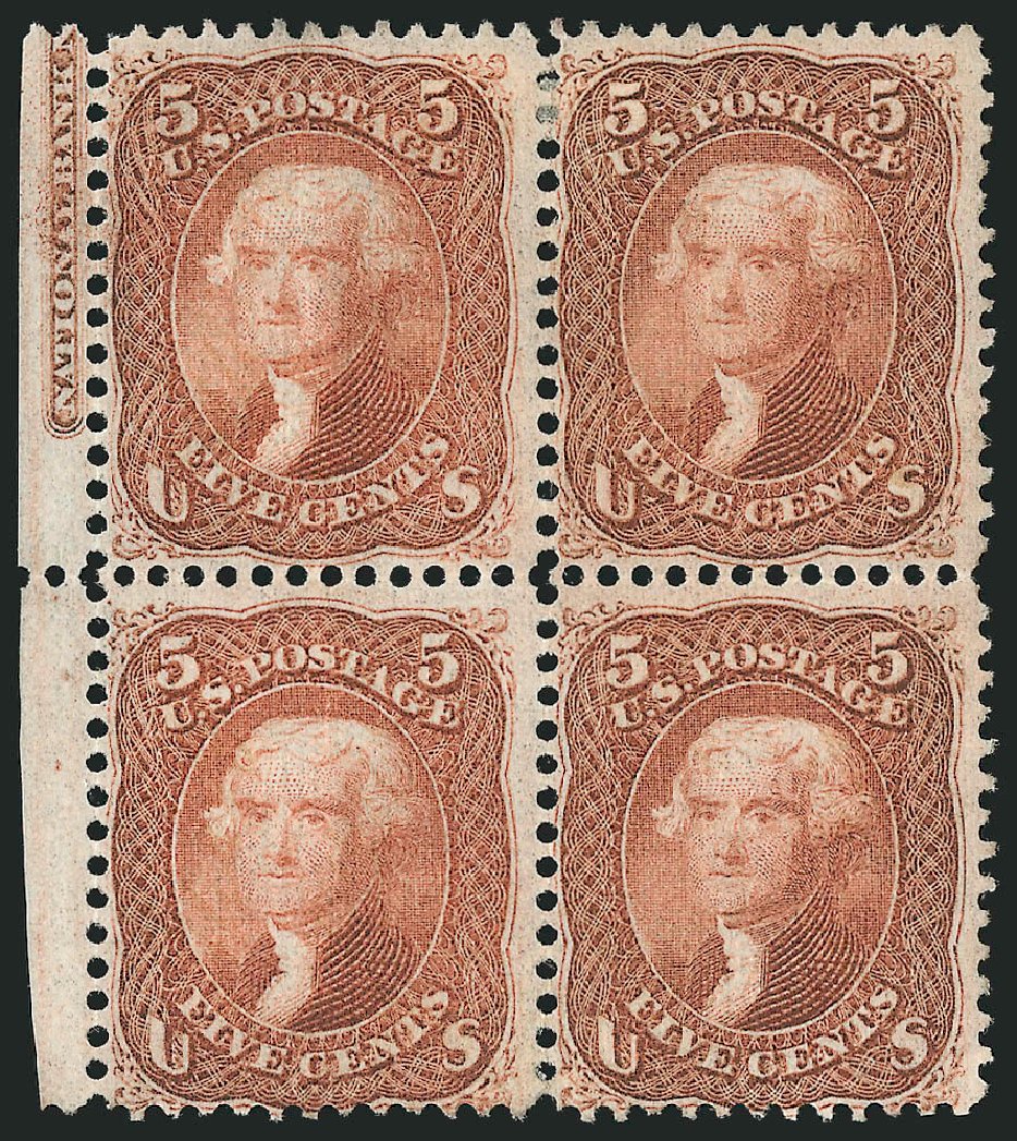 Value of US Stamp Scott # 95: 1868 5c Jefferson Grill. Robert Siegel Auction Galleries, Nov 2014, Sale 1084, Lot 3279