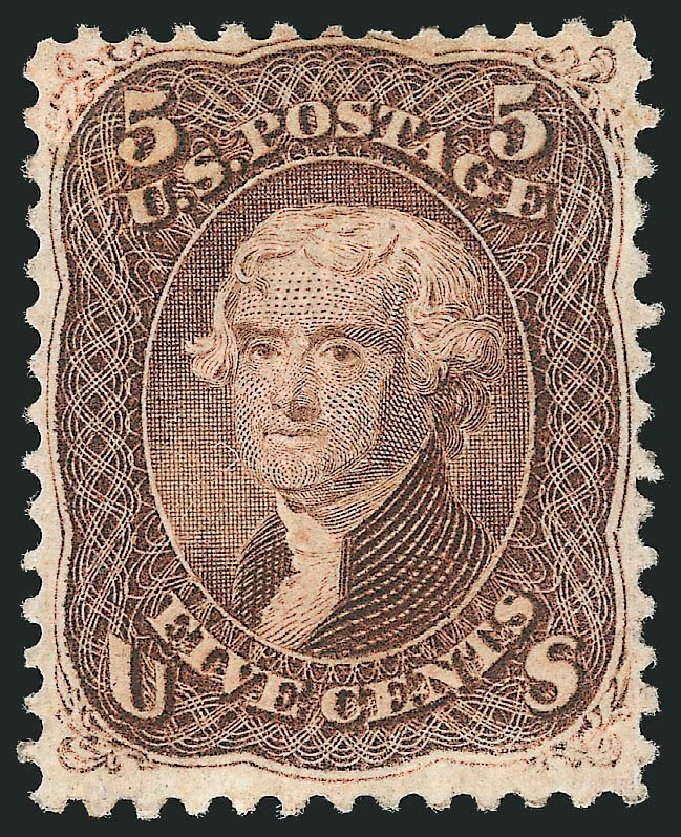 US Stamp Price Scott Cat. 95 - 1868 5c Jefferson Grill. Robert Siegel Auction Galleries, Dec 2014, Sale 1090, Lot 1229