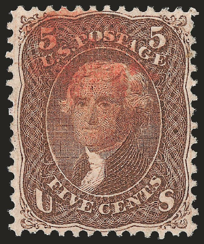 US Stamps Value Scott Catalog # 95: 5c 1868 Jefferson Grill. Robert Siegel Auction Galleries, Apr 2010, Sale 984, Lot 339
