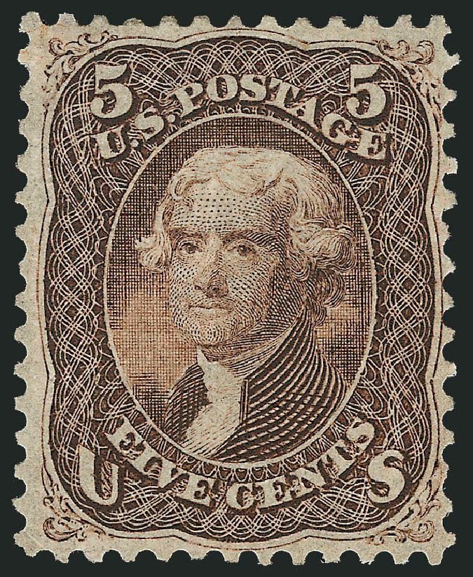 US Stamps Value Scott Catalogue 95 - 5c 1868 Jefferson Grill. Robert Siegel Auction Galleries, Jul 2013, Sale 1050, Lot 220