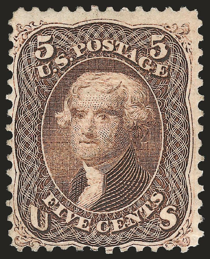 Value of US Stamps Scott Catalogue # 95 - 5c 1868 Jefferson Grill. Robert Siegel Auction Galleries, Dec 2009, Sale 982, Lot 5270