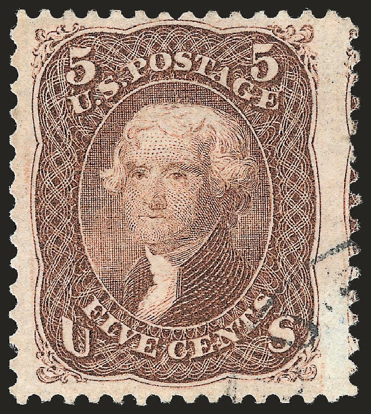 Values of US Stamps Scott Catalogue 95: 1868 5c Jefferson Grill. Robert Siegel Auction Galleries, Apr 2010, Sale 984, Lot 340