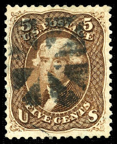 US Stamp Value Scott Cat. 95 - 5c 1868 Jefferson Grill. Matthew Bennett International, Feb 2012, Sale 340, Lot 191