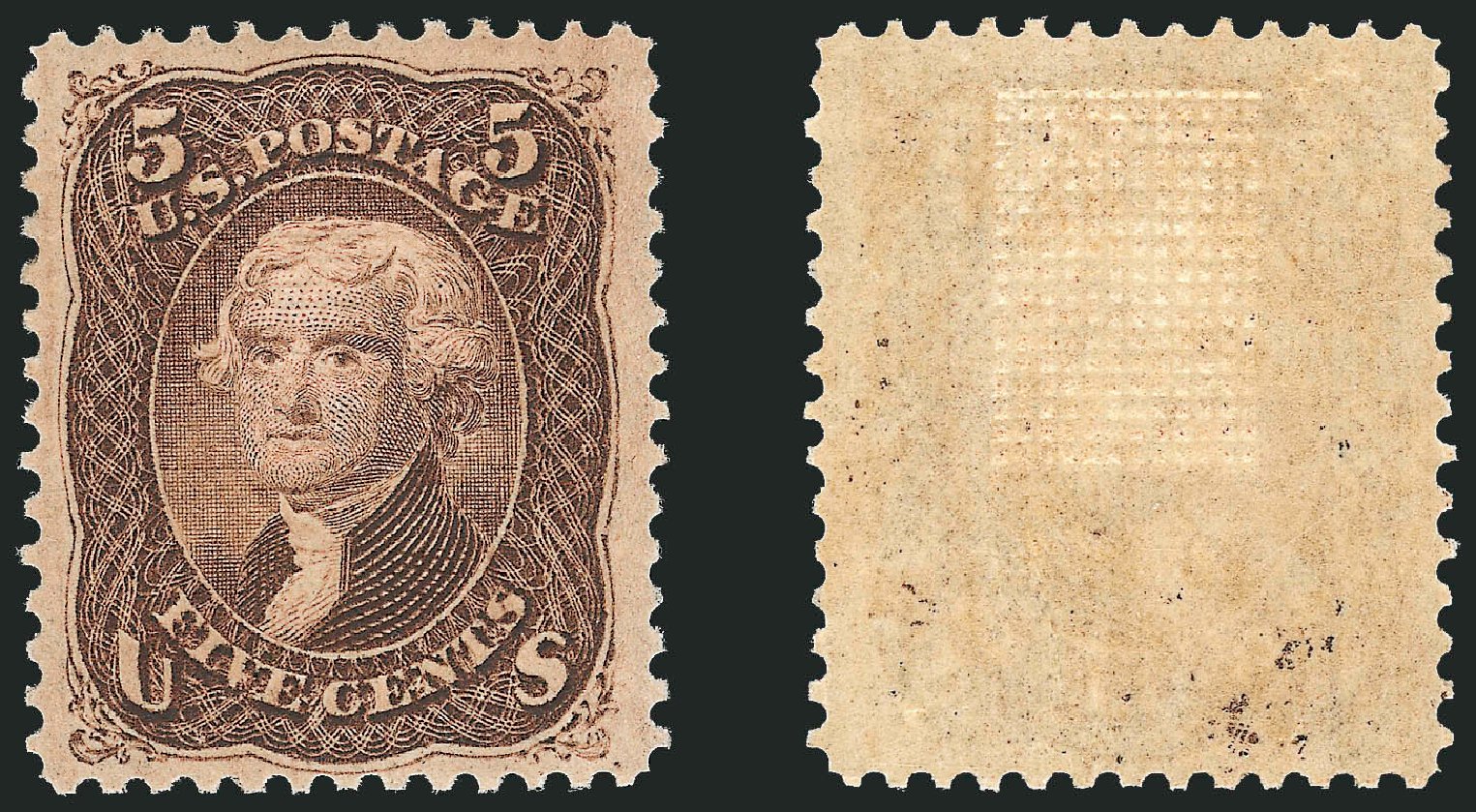 Value of US Stamp Scott #95 - 5c 1868 Jefferson Grill. Robert Siegel Auction Galleries, Jun 2011, Sale 1010, Lot 51