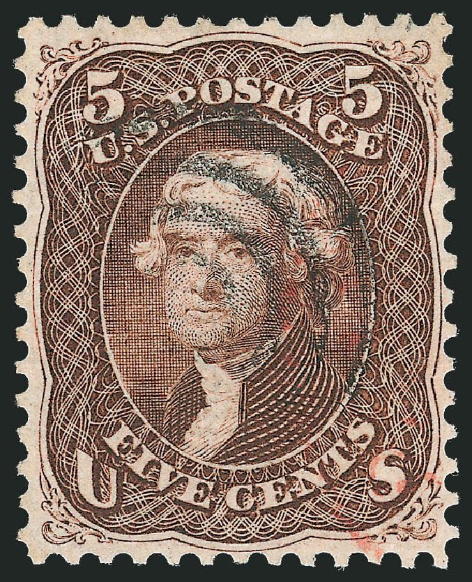 US Stamp Value Scott Catalog # 95 - 5c 1868 Jefferson Grill. Robert Siegel Auction Galleries, Sep 2009, Sale 976, Lot 1411
