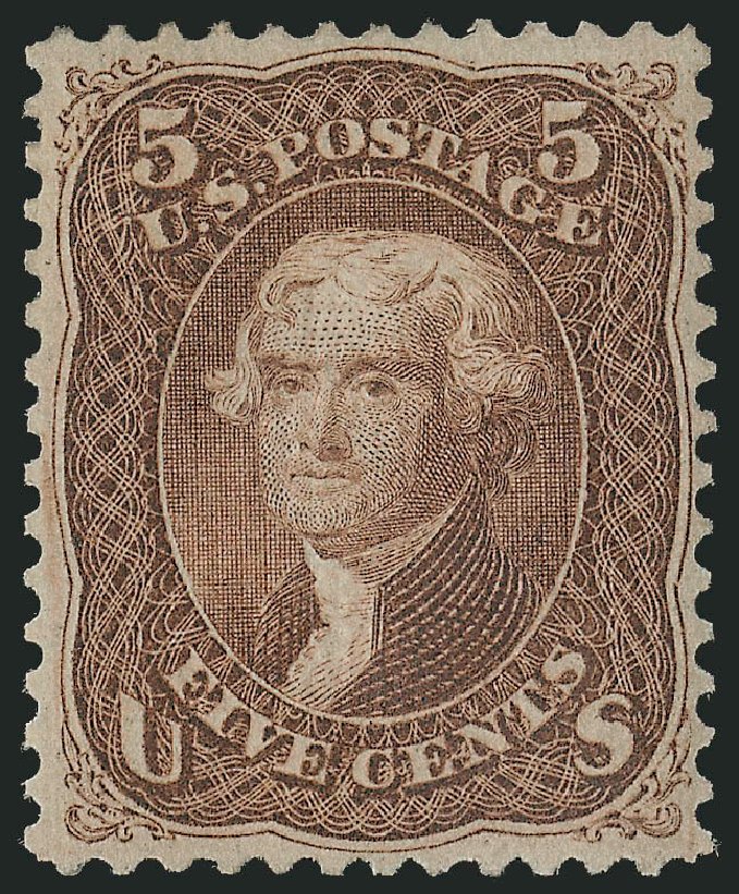 Cost of US Stamps Scott Catalogue # 95: 1868 5c Jefferson Grill. Robert Siegel Auction Galleries, Dec 2009, Sale 978, Lot 1021