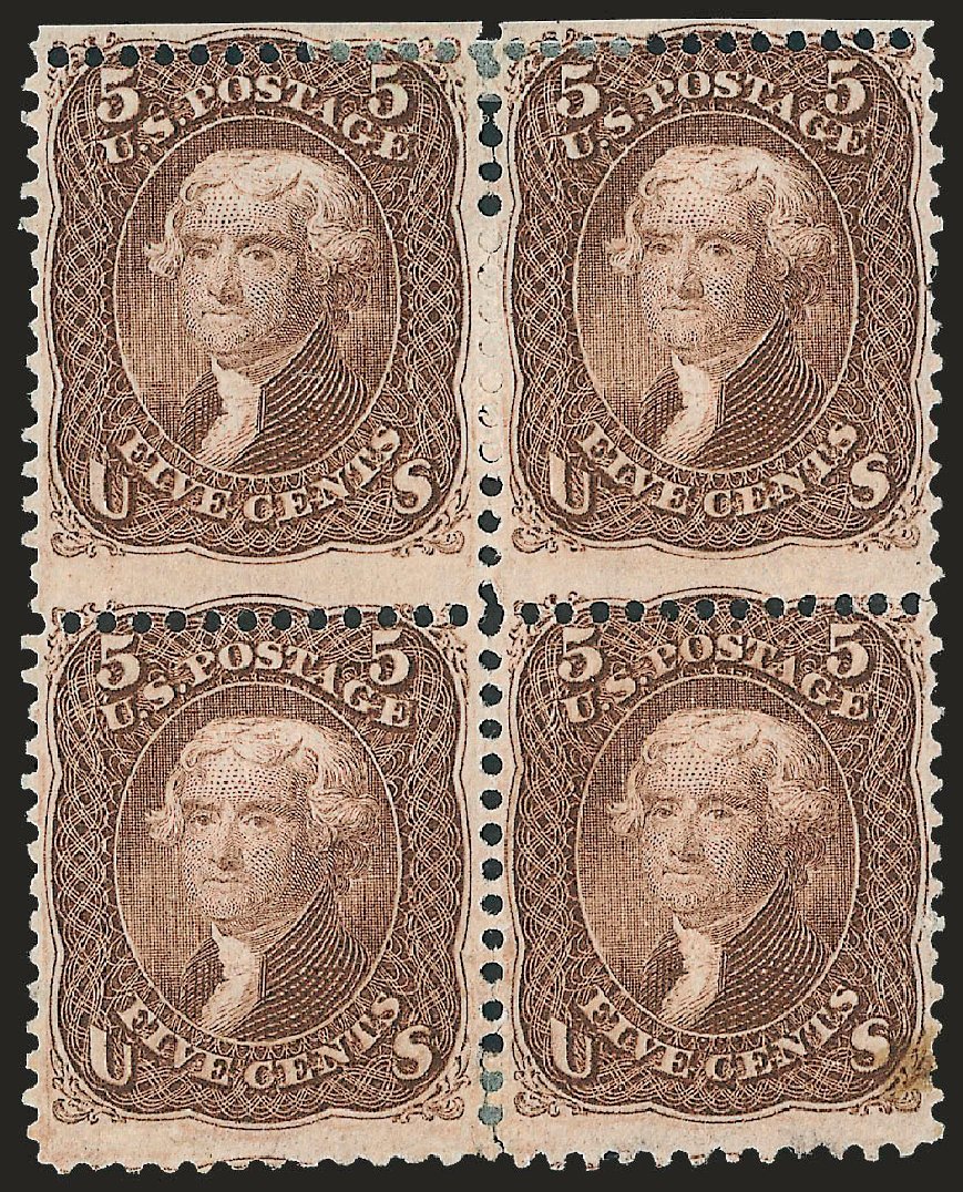Value of US Stamp Scott Cat. #95 - 1868 5c Jefferson Grill. Robert Siegel Auction Galleries, Dec 2009, Sale 982, Lot 5271