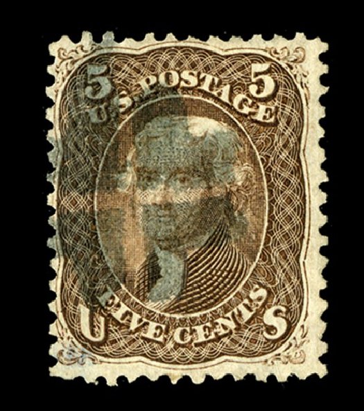 US Stamps Value Scott Catalogue # 95: 1868 5c Jefferson Grill. Spink Shreves Galleries, May 2014, Sale 148, Lot 131