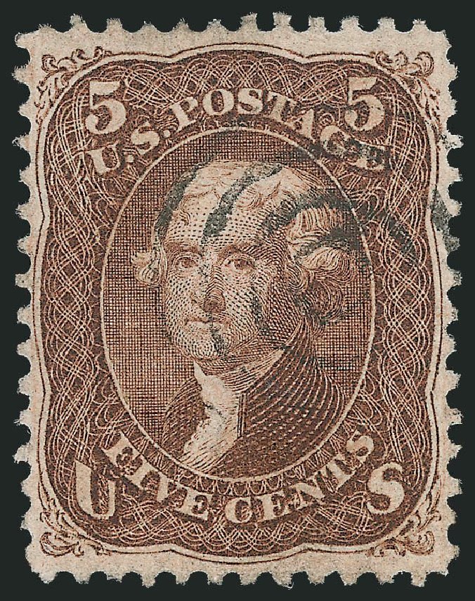 Price of US Stamp Scott Catalog # 95 - 5c 1868 Jefferson Grill. Robert Siegel Auction Galleries, Nov 2013, Sale 1061, Lot 3504