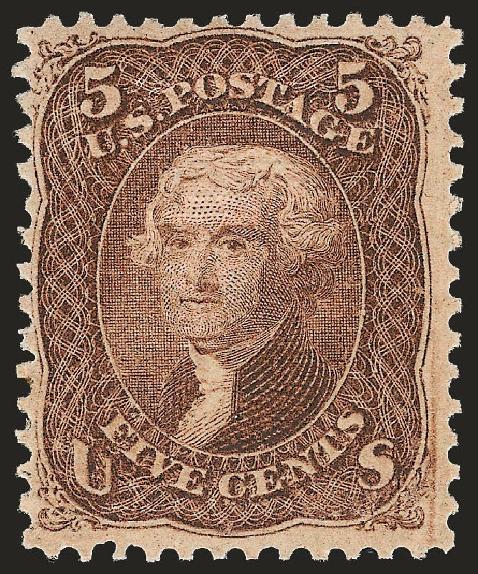 Values of US Stamps Scott #95: 5c 1868 Jefferson Grill. Robert Siegel Auction Galleries, Dec 2008, Sale 967, Lot 4204