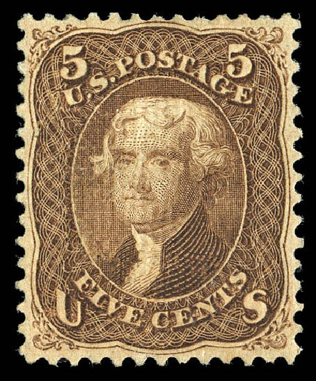 Value of US Stamps Scott Catalog # 95: 5c 1868 Jefferson Grill. Matthew Bennett International, Sep 2012, Sale 345, Lot 125