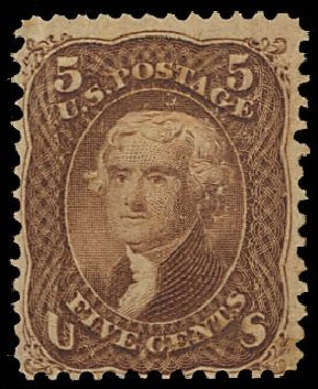 Prices of US Stamps Scott Cat. 95: 1868 5c Jefferson Grill. Daniel Kelleher Auctions, Aug 2012, Sale 631, Lot 795