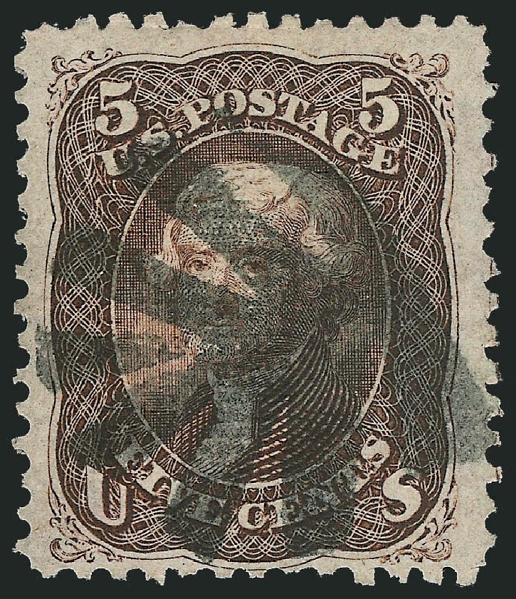 US Stamps Values Scott Cat. #95 - 1868 5c Jefferson Grill. Robert Siegel Auction Galleries, Nov 2013, Sale 1061, Lot 3505