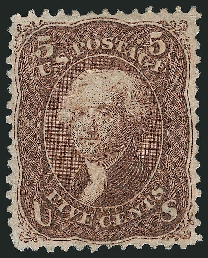 US Stamps Price Scott Cat. 95: 5c 1868 Jefferson Grill. Robert Siegel Auction Galleries, Oct 2014, Sale 1082, Lot 385