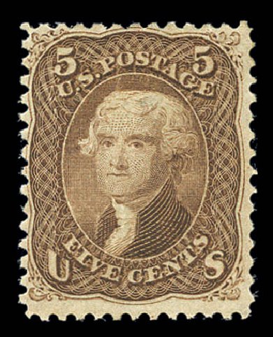 Cost of US Stamps Scott Catalogue 95 - 5c 1868 Jefferson Grill. Matthew Bennett International, Sep 2010, Sale 331, Lot 442