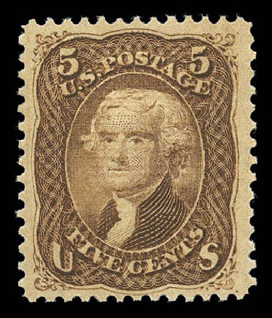 US Stamp Price Scott # 95: 5c 1868 Jefferson Grill. Matthew Bennett International, Sep 2010, Sale 332, Lot 2012