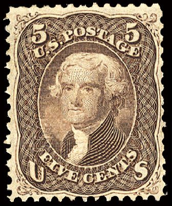 Costs of US Stamps Scott Cat. 95: 1868 5c Jefferson Grill. Cherrystone Auctions, Nov 2008, Sale 200811, Lot 1042