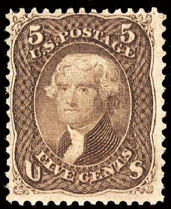 Value of US Stamp Scott Catalog # 95: 5c 1868 Jefferson Grill. Cherrystone Auctions, Feb 2011, Sale 201102, Lot 32