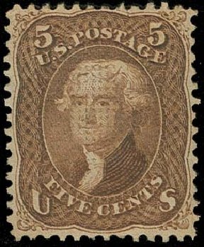 US Stamp Prices Scott Catalog # 95 - 5c 1868 Jefferson Grill. H.R. Harmer, Oct 2014, Sale 3006, Lot 1142
