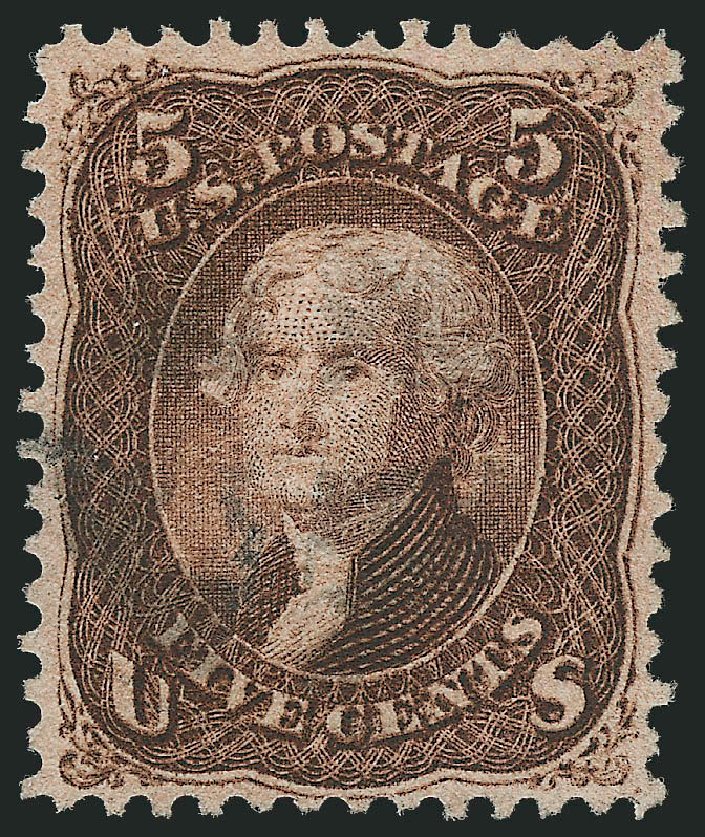 US Stamps Values Scott Catalogue #95 - 5c 1868 Jefferson Grill. Robert Siegel Auction Galleries, Jun 2012, Sale 1024, Lot 162