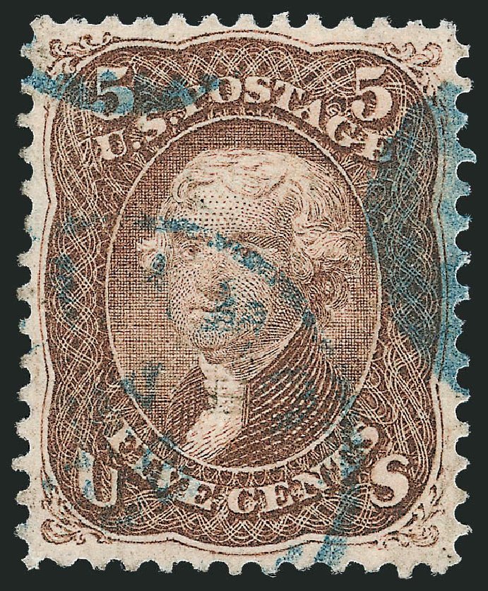 Prices of US Stamp Scott Cat. #95: 1868 5c Jefferson Grill. Robert Siegel Auction Galleries, Nov 2013, Sale 1061, Lot 3503