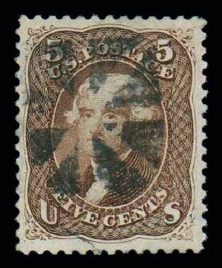 US Stamps Values Scott Cat. #95: 5c 1868 Jefferson Grill. Matthew Bennett International, Dec 2007, Sale 323, Lot 246