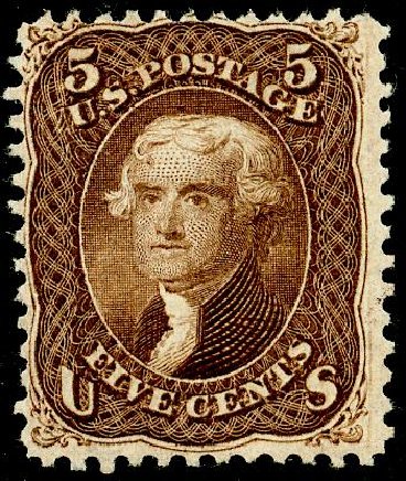 US Stamp Prices Scott # 95: 5c 1868 Jefferson Grill. Matthew Bennett International, May 2008, Sale 327, Lot 96
