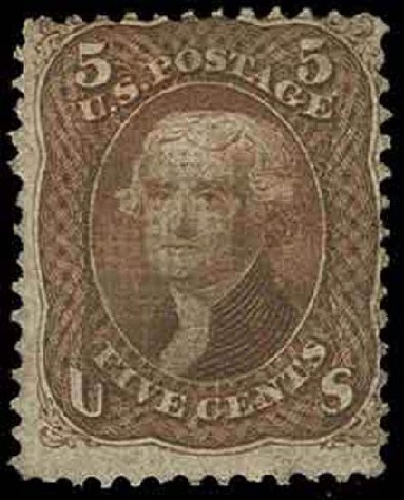 Value of US Stamp Scott Cat. 95 - 5c 1868 Jefferson Grill. H.R. Harmer, Nov 2013, Sale 3004, Lot 1086